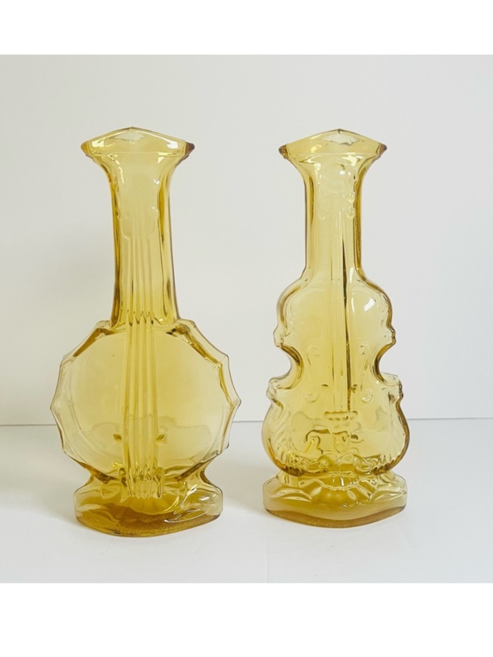Vintage Amber Glass Violin and Banjo Vases